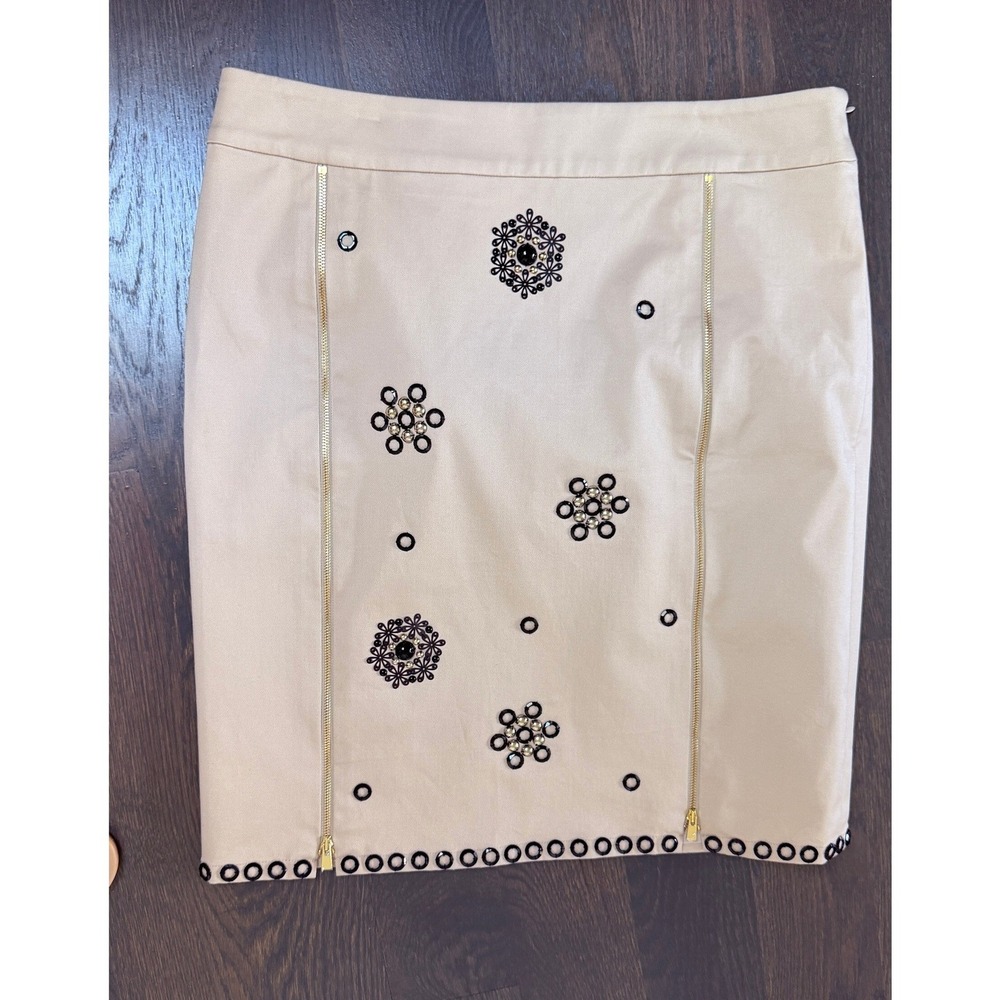 Carlisle Collection Tan Embellished Pencil Skirt Grommet Zipper Detail Size 14